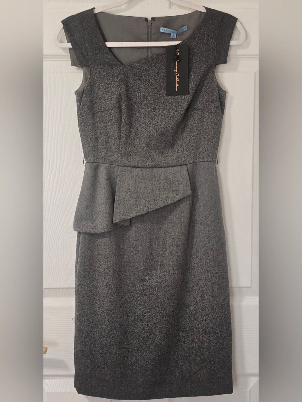 ANTONIO MELANI ​NWT Luxury Collection Grey Asymmetric Peplum Sheath Dress Size 0